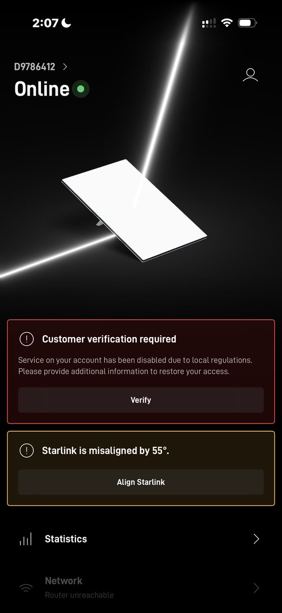 Joshlakeeth's tweet photo. @Starlink pls I have my NiN and have tried to verify multiple times it not just going through this is from you guys end 
@Starlink I need my internet back pls https://t.co/iPPWYoc4tG