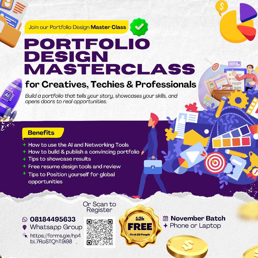 🔥🚀 Ready to boost?
Join the Portfolio Design Masterclass and learn how to
✨ Build &amp; publish a convincing portfolio
✨ Use AI + Networking tools
✨ Get free résumé &amp; CV review
💥 FREE for the first 20 people!
📅 This November 
👉 Register now forms.gle/AeRLswGBbesCKQ…
