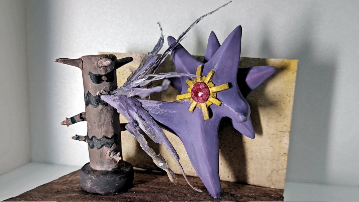 maopsm's tweet photo. 今回はしねんのずつき（蹴る）をする
メガスターミーを作ってみました！笑

#ポケモンレジェンズZA
#フィギュア #粘土 #百均
https://t.co/fZ9lvIbawG https://t.co/LtfXS1Kezh