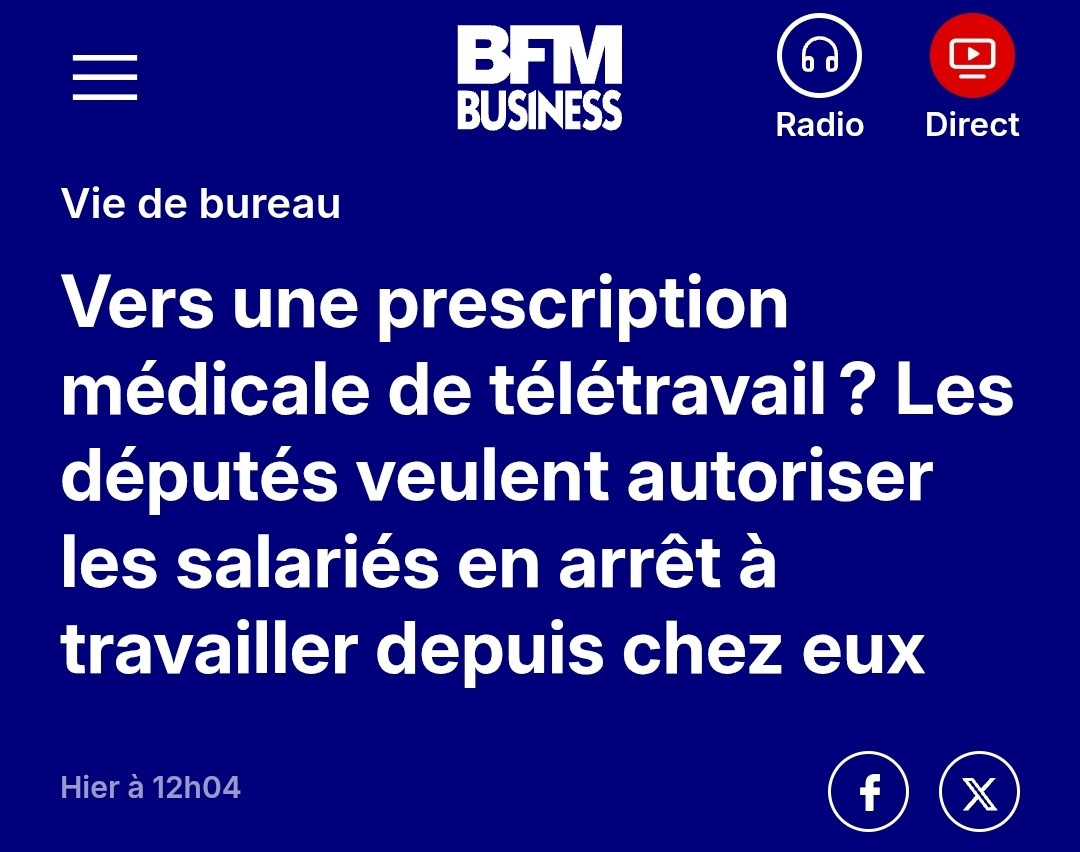 Soit on est en bonne santé on vient travailler ou on télétravaille.
Soit on est malade et on ne travaille pas.
Le téléTRAVAIL malade ça n'existe pas