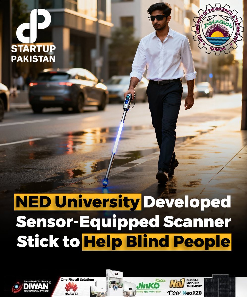 PakStartup's tweet image. Sindh has introduced a sensor-equipped scanner stick to assist visually impaired individuals, marking a first for the province. 

Image is Ai generated and is just for reference 

#SindhInnovation #NEDUniversity #AssistiveTech #DisabilityInclusion