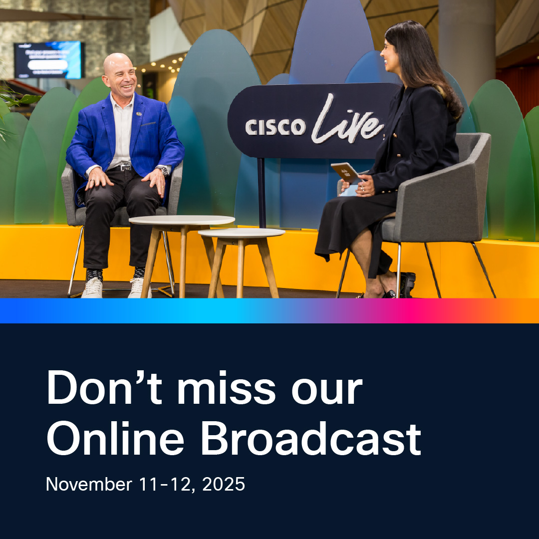 Can't make the trip to Melbourne for #CiscoLiveAPJC in person? Join the online broadcast on November 11–12 and watch live-streamed sessions on Keynote, Keynote Deep Dives, Centre Stage and more. Register and view the agenda here: cs.co/60147B0jA
