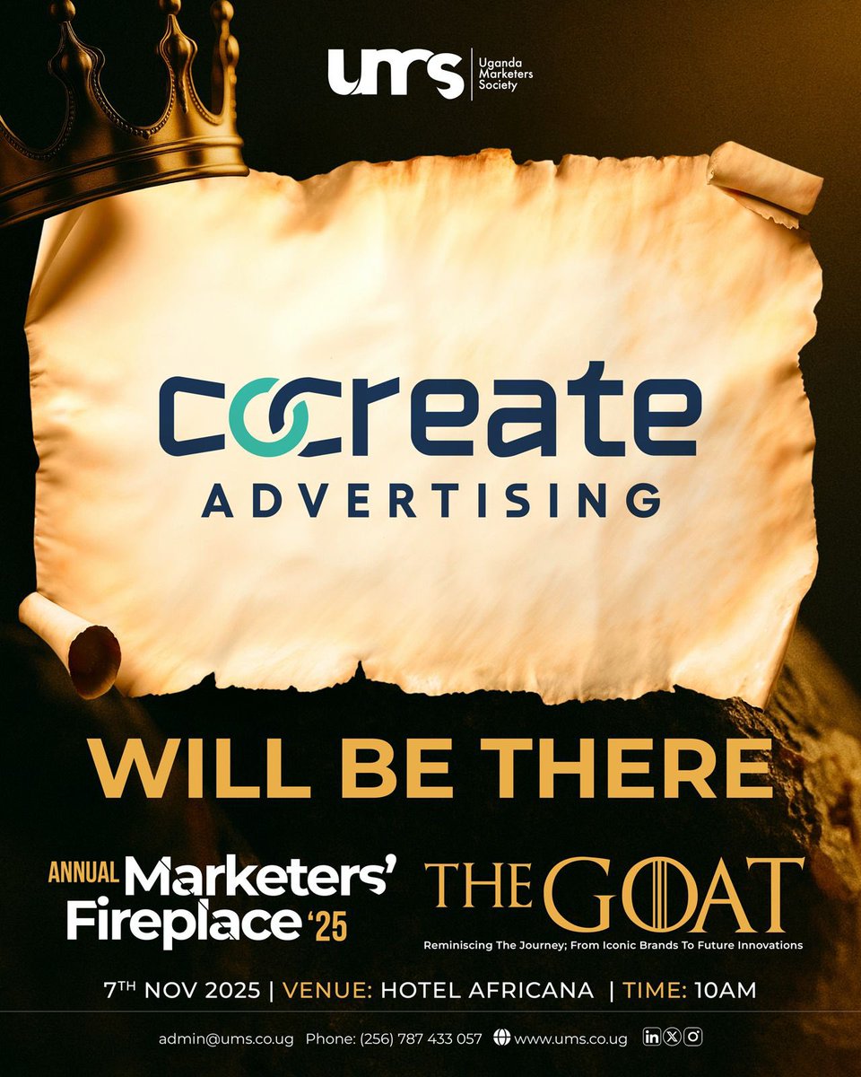 CoCreate_Today's tweet photo. The legends are gathering for the annual Marketers’ Fireplace 2025 😎 and yes, we’ll be in the room as proud creative partners shaping the spark!

See you by the fire🔥

📍 Hotel Africana
🗓️ 7th November 2025
🕙 10:00 AM

#UMSFireplace2025
#LeaveAMark
#CoCreateAdvertising https://t.co/8JjkmyaTti