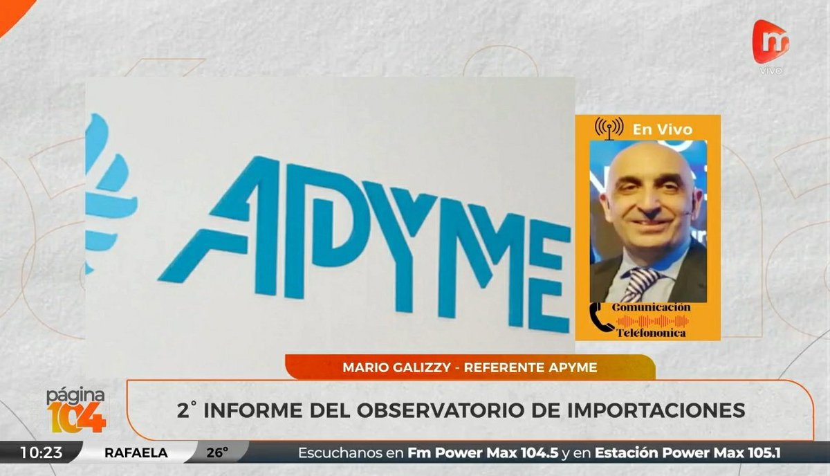 Ahora al aire de 📻 @Pagina.104
🎙MARIO GALIZZY - REFERENTE APYME STA. FE
2do INFORME DEL OBSERVATORIO DE IMPORTACIONES👇
📻fmpowermax.com.ar
🤳Seguinos en instagram instagram.com/104_pagina/ Y YA ESTAMOS En You Tube 🥳 youtube.com/@Pagina.104/ab…