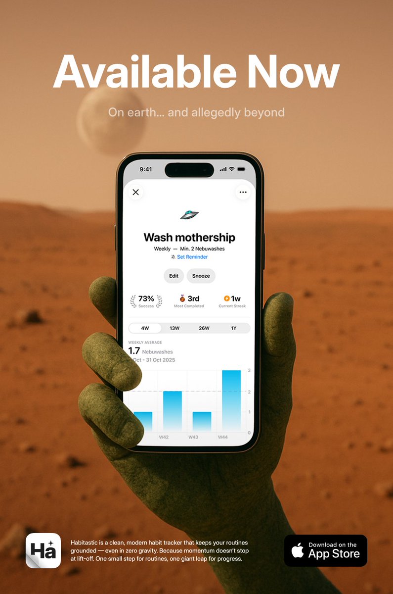 Made_By_Thomas's tweet photo. 🚀 Habitastic has officially landed on the App Store! Huge love to everyone who helped with lift-off 🫶🏼✨ https://t.co/wiv7MRyG8e