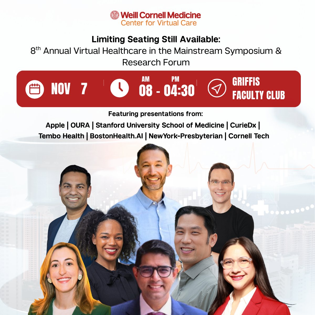 WCMEmergency's tweet image. Big ideas happen when great minds connect.  Hear talks and network with innovators from @Apple, @ouraring, @StanfordMed, @cornell_tech, @nyphospital, @TemboHealth, @CurieDx, @bostonhealth_ai as we explore #AI, #remotemonitoring &amp;amp; the future of #healthcare. virtualhealthcarenyc.com