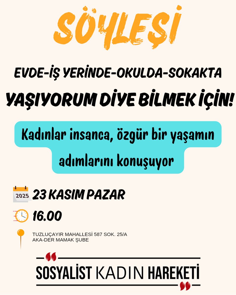 📍Ankara
"Yaşıyorum" demenin ne anlama geldiğini ve özgürleşme adımlarımızı konuşacağımız söyleşimizde buluşalım. 💃💃