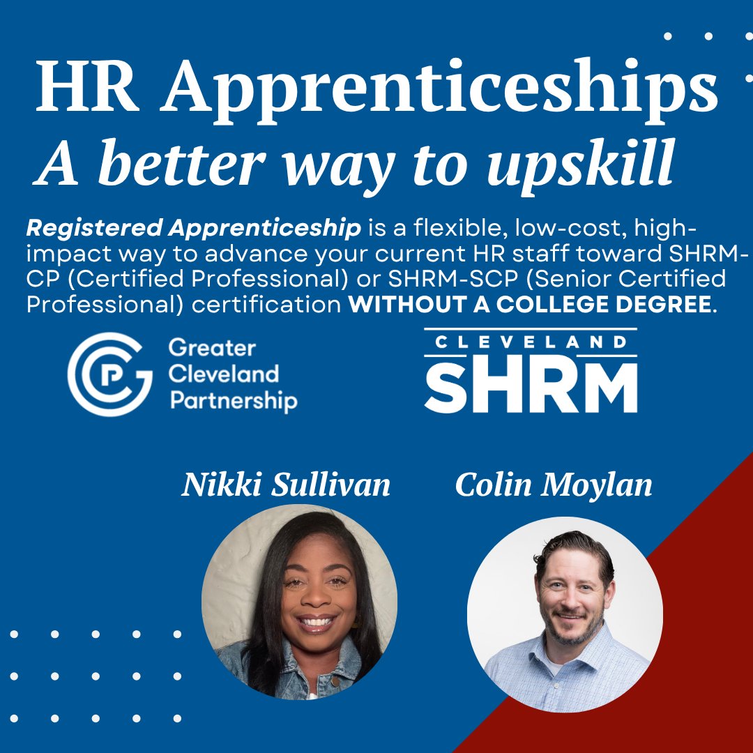 We are excited for our partnership with Great Cleveland Partnership to grow HR professionals right here in Northeast Ohio! Join Nikki Sullivan and Colin Moylan to further your HR skill set. 

clevelandshrm.com/events/EventDe…