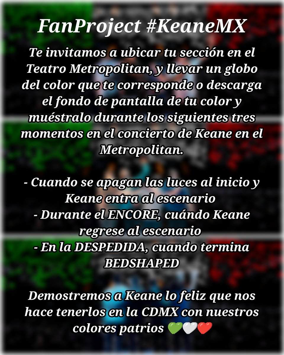 keane_mx's tweet photo. Esta será la bienvenida a Keane cuando entren al escenario en el Teatro Metropolitan

Lleva un globo de tu color en ilumínalo con tu flash o descarga tu fondo de celular aquí
💚🤍❤️
https://t.co/lV2EygHbJO

Las instrucciones están en la primer imagen

Nos vemos en el Metropolitan https://t.co/qy8cHTsWeT
