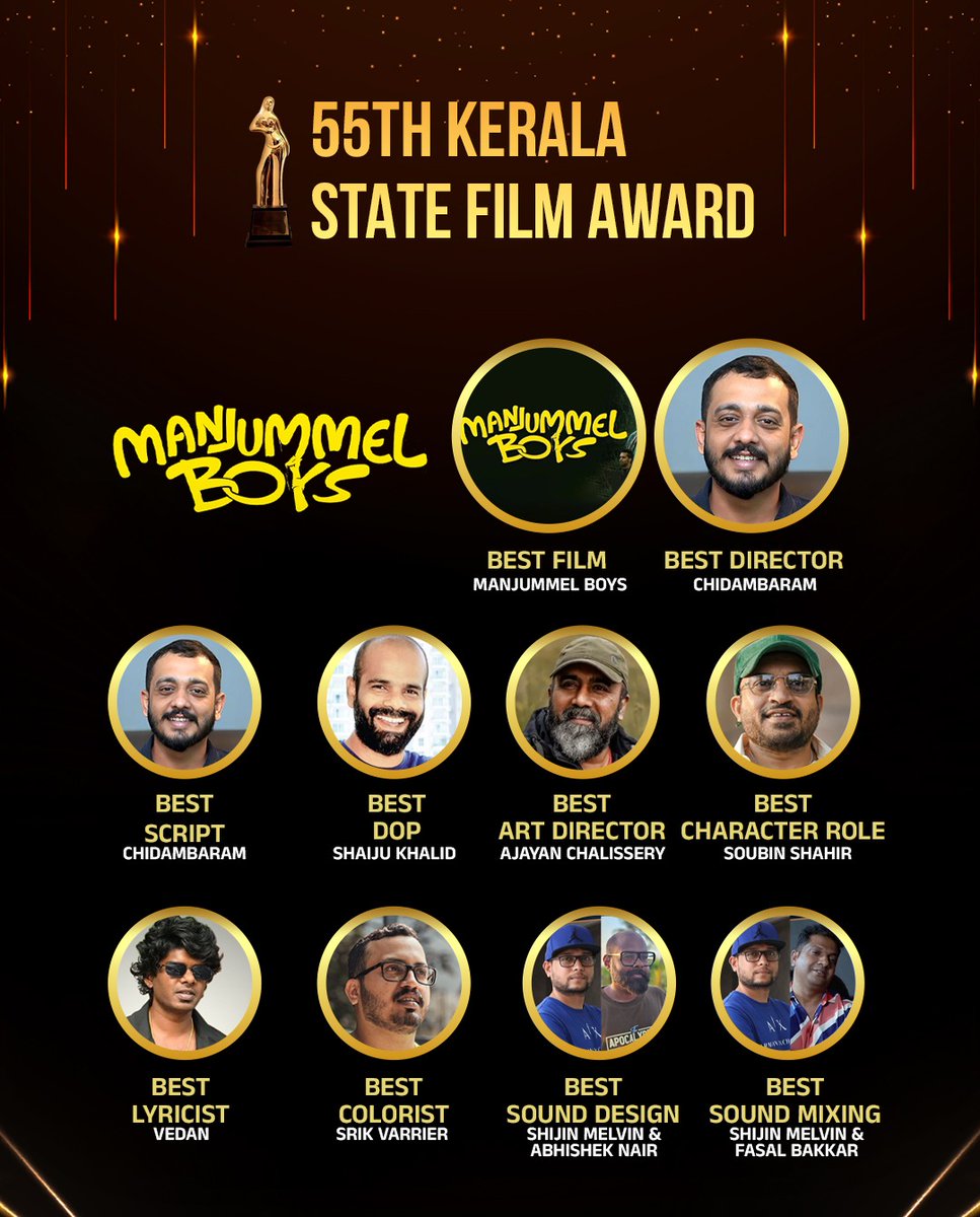GokulamMovies's tweet photo. History created! 🎉
Manjummel Boys shines at 55th Kerala State Film Awards!
#ManjummelBoys
#ParavaFilms #Chidambaram
#BabuShahir #SoubinShahir
@GokulamGopalan @GokulamMovies
#ShawnAntony
#SushinShyam #ShyjuKhalid
#VCPraveen #BaijuGopalan #Krishnamoorthy
@DreamBig_film_s https://t.co/zOn0iqBn6d