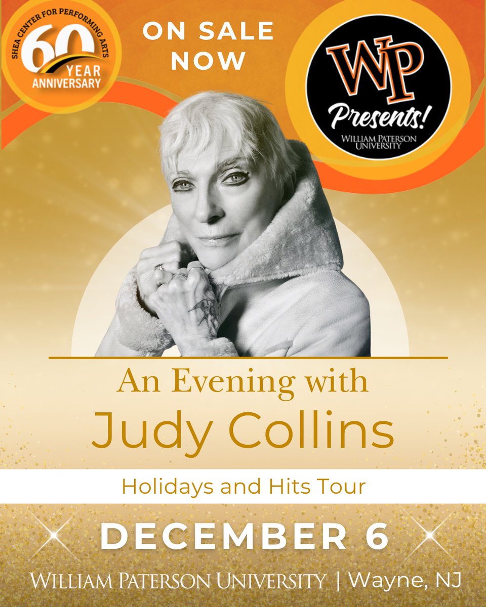 #upcoming 🎤✍️ From her stunning rendition of “Both Sides Now” to the Grammy Hall of Fame album "Wildflowers" and 1975 Song of the Year "Send in the Clowns," celebrate #singersongwriter music icon Judy Collins this #holidayseason <a href="/wpunj_edu/">William Paterson University</a> on 12/6.
 
🎟sheacenter.vbotickets.com/event/an_eveni…