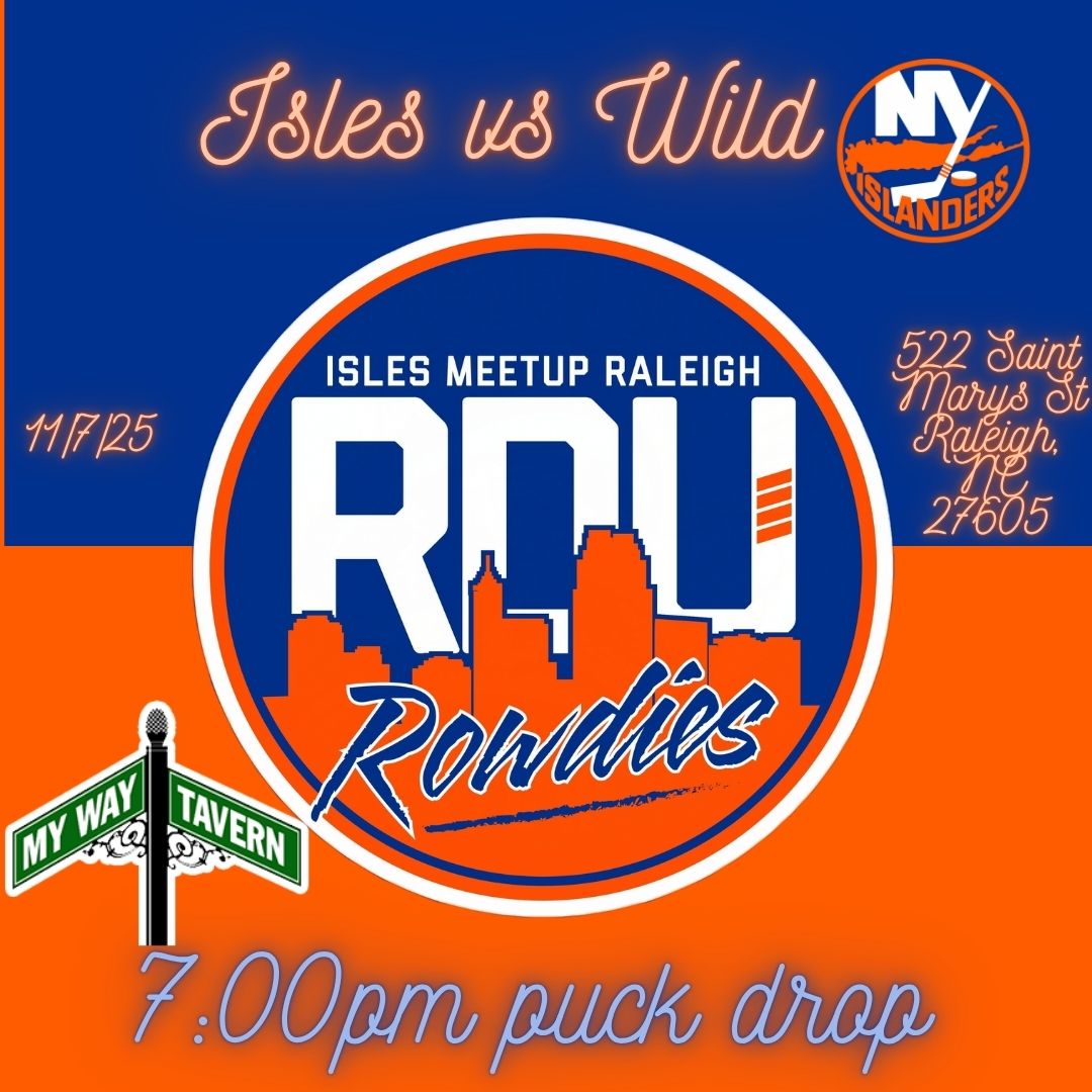 🟠🔵 NOVEMBER MEETUP 🔵🟠

Come join us this Friday at My Way Tavern as we cheer on the squad! 

#isles #islesmeetups #RDUROWDIES
