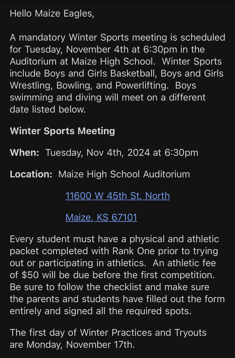 Parent meeting tomorrow!