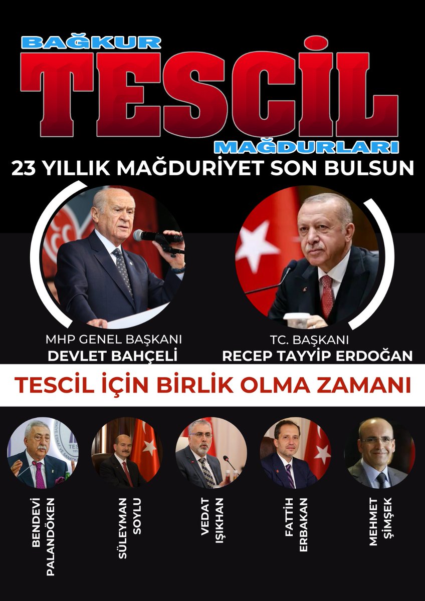 <a href="/H_A_B_T_Ma/">@HüseyinAslan</a> <a href="/nerminyldrmkara/">Nermin Yıldırım KARA</a> <a href="/nurhayataltaca/">Nurhayat ALTACA KAYIŞOĞLU</a> <a href="/oeincesu/">Özgür Erdem İncesu</a> <a href="/oguzksalici/">Oğuz Kaan Salıcı</a> <a href="/OzgurKarabatCHP/">Özgür KARABAT</a> <a href="/ozgurceylanchp/">Özgür CEYLAN</a> <a href="/ozgurcelikchp/">Özgür Çelik</a> <a href="/orhansaribalchp/">Orhan Sarıbal</a> <a href="/orhanssumer/">Orhan SÜMER</a> <a href="/ratureli/">Rahmi Aşkın Türeli</a> <a href="/S_Celebi/">Süleyman Çelebi</a> 04 Ekim 2000'den önce hak kaybı yaşayan #BağkurTESCİL mağdurları olarak emekli olma hakkımızı istiyoruz. #BağkurTescilMağdurları
için #TescileYasa şart‼️

<a href="/RTErdogan/">Recep Tayyip Erdoğan</a>
<a href="/dbdevletbahceli/">Devlet Bahçeli</a>
<a href="/vedatbilgn/">Vedat Bilgin</a> 
<a href="/Akparti/">AK Parti</a> 
<a href="/MHP_Bilgi/">MHP</a> 
<a href="/herkesicinCHP/">CHP 🇹🇷</a> 
<a href="/iyiparti/">İYİ Parti</a> 
<a href="/eczozgurozel/">Özgür Özel</a> 
<a href="/Mustafa_Destici/">Mustafa Destici</a>