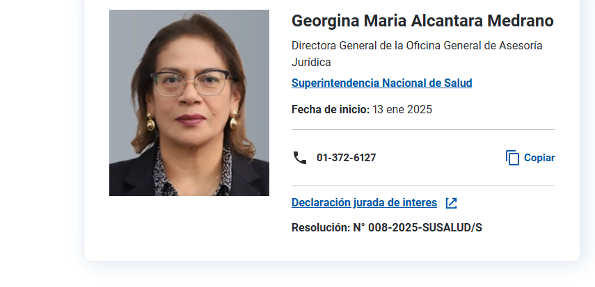 En El Peruano, se publicó la designación de Georgina Alcántara como directora de sanciones de SUCAMEC. Alcántara, abogada, es militante de Somos Perú y fue candidata a regidora por Surquillo en 2018. Anteriormente, en enero de 2025, fue jefa del área legal de Susalud.