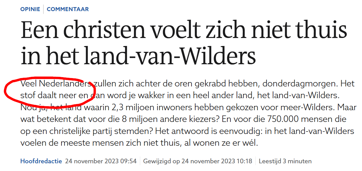 Van enige originaliteit kun je de reformatorische broeders zéker niet betichten. 
En al dat neerdalende stof komt volgens mij door hun eigen middeleeuws stoffige denkbeelden.

rd.nl/artikel/112635…