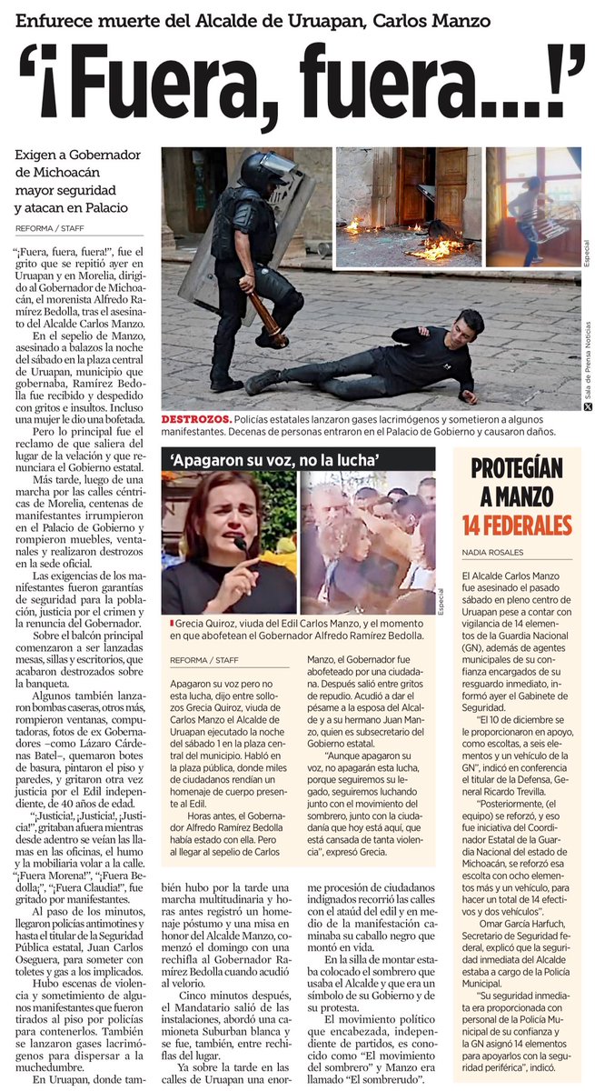 JLozanoA's tweet photo. 🚨 Esta ha sido la nota nacional desde la noche del sábado pasado. El cobarde asesinato de Carlos Manzo ha cimbrado a Uruapan, a Michoacán, a todo México y ya rebasó nuestras fronteras. Lo mató el crimen organizado. Sí, los aliados del gobierno federal. ¿Satisfechos? 

Malditos. https://t.co/ayS2FklGXO