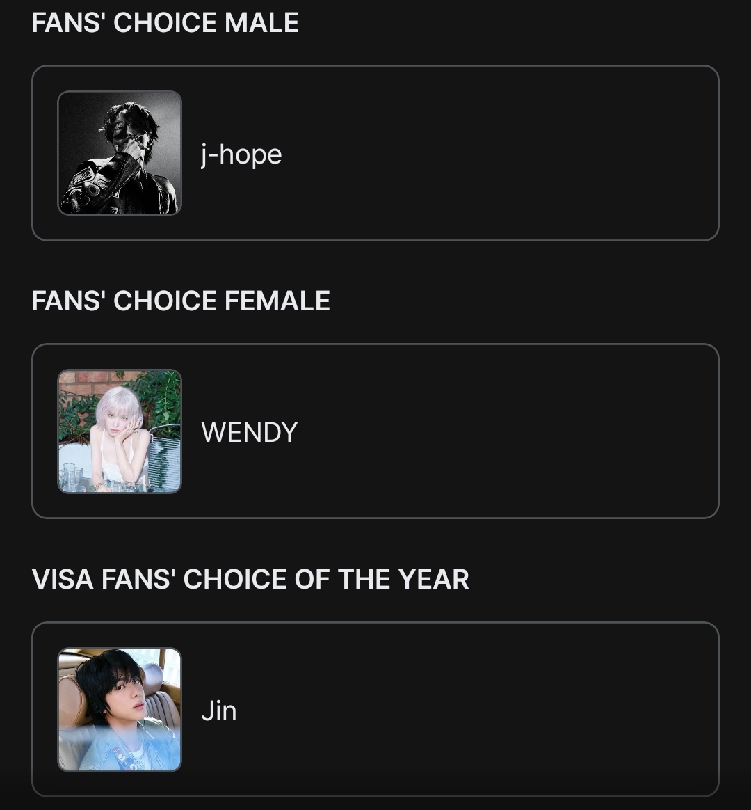 GA

Until MAMA voting closes.
One account=one reply=one entry
Two accounts=two replies=two entries etc
Female vote must be 1 of bottom 5
Prize: encore guitar keyring, raincoat, towel or hobipalooza acorns 

Rtwt and reply with ss voting for Jin for daesang AND j-hope for bonsang