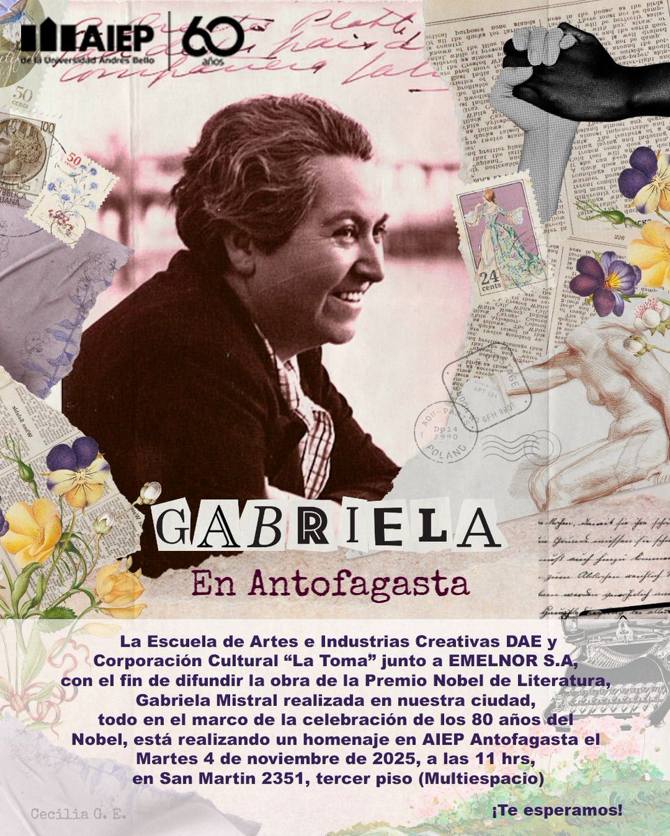 Mañana estaré leyendo dos poemas de nuestra Gabriela publicados en <a href="/mercurioafta/">El Mercurio de Antofagasta</a> en su tiempo antofagastino.
El homenaje a los #80añosdelnobel ha sido organizado por <a href="/AiepAntofa/">AIEP Antofagasta</a> 📚🌹❤️
<a href="/Marieladamke1/">Marieladamke</a>

#Antofagasta