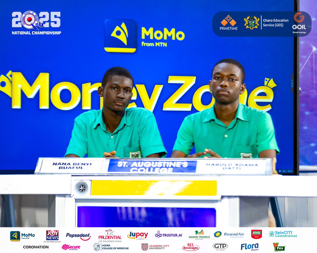 Nana Benyi and Harold lead the line for St. Augustine’s College. 

#NSMQ2025 #NSMQSemis #Primetime