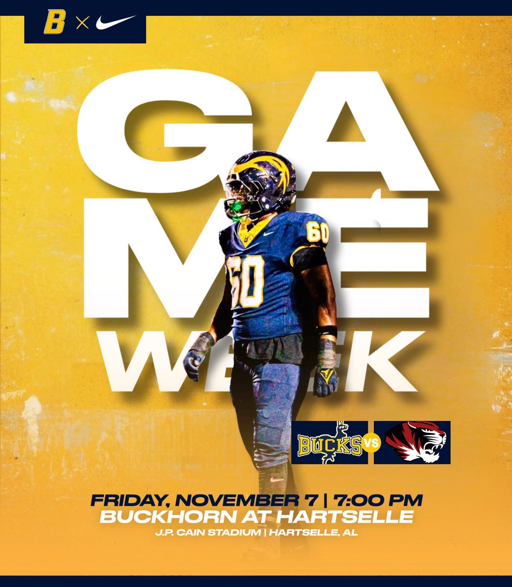 Bucks_Football1's tweet photo. GAME WEEK! 

📅 : November 7, 2025
⏰ : 7:00 pm
🆚 : Hartselle
📍 : J.P. Cain Stadium 

#beELITE | #GoBucks https://t.co/CWRWMtjXho