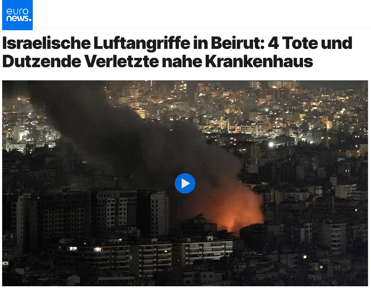Am Samstag hat "#Israel" die Waffenruhe mit #Libanon erneut gebrochen und einen #Luftangriff geflogen bei dem 4 Libanesen kaltblütig ermordet wurden.

In einer Ansprache verspricht #Netanyahu der Kriegsvebrecher weitere Luftangriffe auf Libanon, #Gaza und #Jemen zu fliegen.