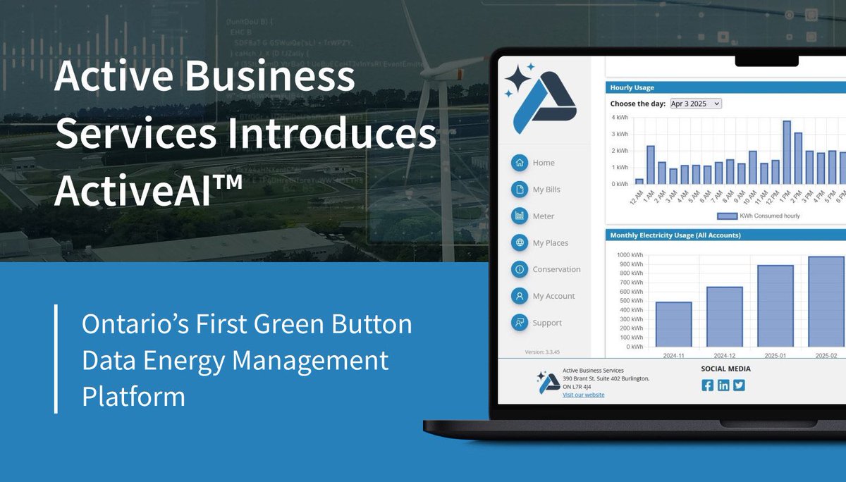 activebusiness0's tweet photo. Introducing ActiveAI™ - Ontario's first comprehensive digital platform leveraging Green Button Data for energy management! This marks our evolution from an energy management company to an innovative technology-driven enterprise. Full announcement: https://t.co/JzRnybTYsy https://t.co/joV0ipzZQu