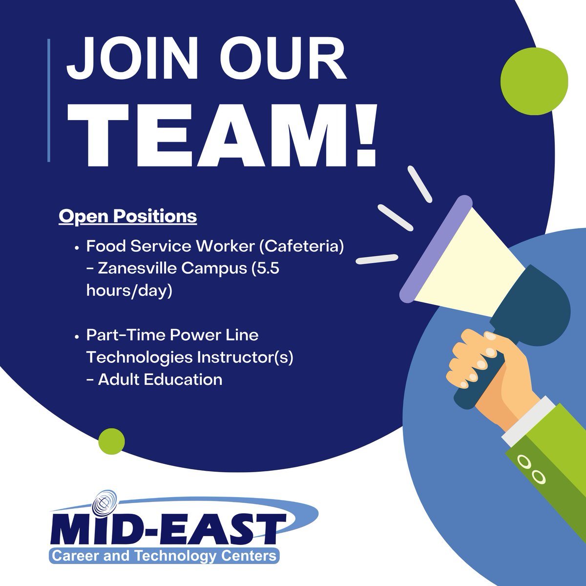 Join our team! For more info on the positions below, please visit mideastctc.org/employment.   

#JoinMidEastCTC #HiringNow