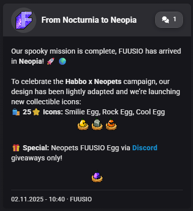 IhazarHabbo's tweet photo. Don't forget to enter the giveaway! This special Neopets FUUSIO Egg will only be given away through our Discord server giveaway!! 🐣🌌
🔗 https://t.co/pr879hkLl6
#Habbo #Neopets #FUUSIO https://t.co/CdNWR0Swb7