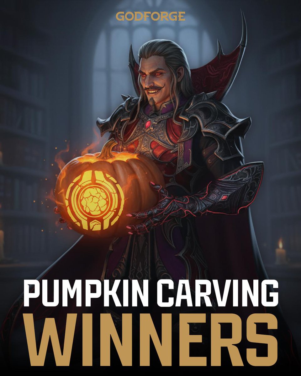 GodforgeGame's tweet image. 🎃 The results are in!

Our Discord Pumpkin Carving Contest was 🔥 — even Godforge-inspired!
🏆 Congrats to CrazyChickenLady, UnboundSage &amp;amp; Phusion — enjoy your shirts! 👕

More events live now 👉 discord.com/invite/fateles…