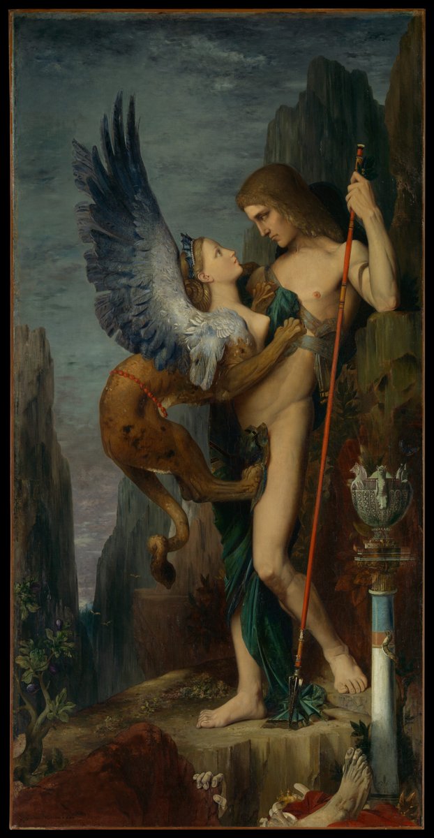 Oedipus and the Sphinx. Artist: Gustave Moreau. Date: 1864. Medium: Oil on canvas. Dimensions: 206.4 × 104.8 cm. Collection: The Metropolitan Museum of Art, New York.