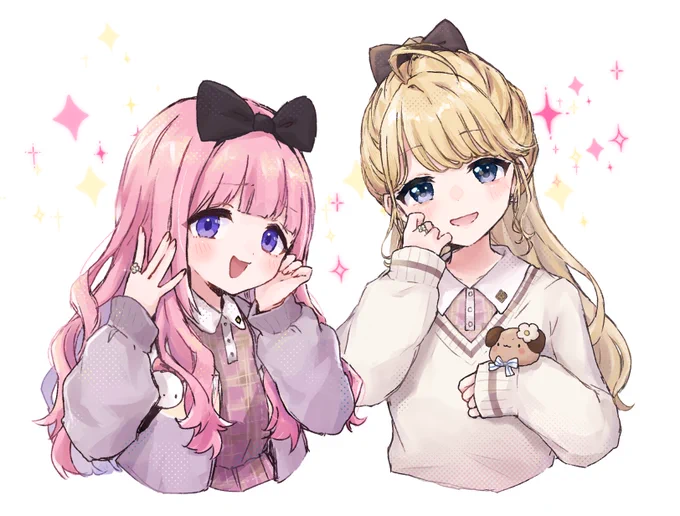 #おうとう 今回のンゴちゃんは少し前に描いたコハちゃんと対になるっぽい感じで描きました お揃いの指輪をさりげなく見せるコハちゃんと、めっちゃ見せびらかしてくるンゴちゃんです お2人とも新衣装かわいい…遅すぎるけど、新衣装おめでとうございます