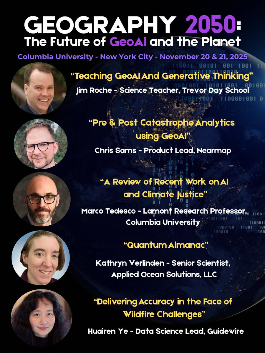 📢 Each year, #Geo2050 welcomes thought leaders in geography &amp; geospatial to <a href="/columbiaclimate/">Columbia Climate School</a> to share dynamic Lightning Talks showcasing fresh ideas &amp; inspiring conversations. This Nov. 20-21 in #NYC, connect with bright minds in the #geo-community: geography2050.org