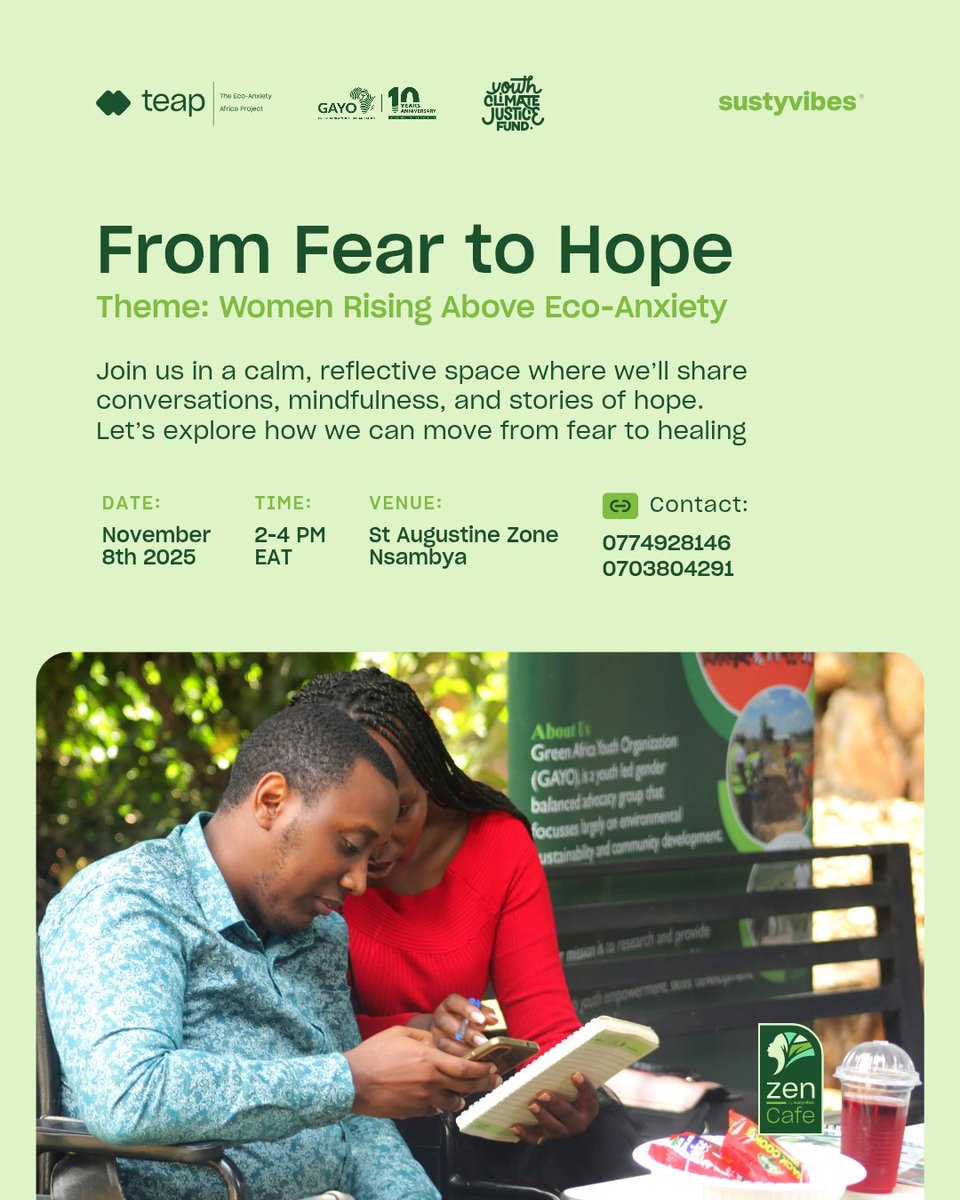 teap_africa's tweet photo. We’re thrilled to share the official fliers for the inaugural ZenCafes taking place in Durban & Kampala this weekend! 🌿
Congratulations to our newly graduated Zenguardians: Paleni, Ntokozo, Sharon, and Saad!
More details are on the fliers. 💚
#TEAPAfrica #Zenguardians https://t.co/tut5yYx5O7