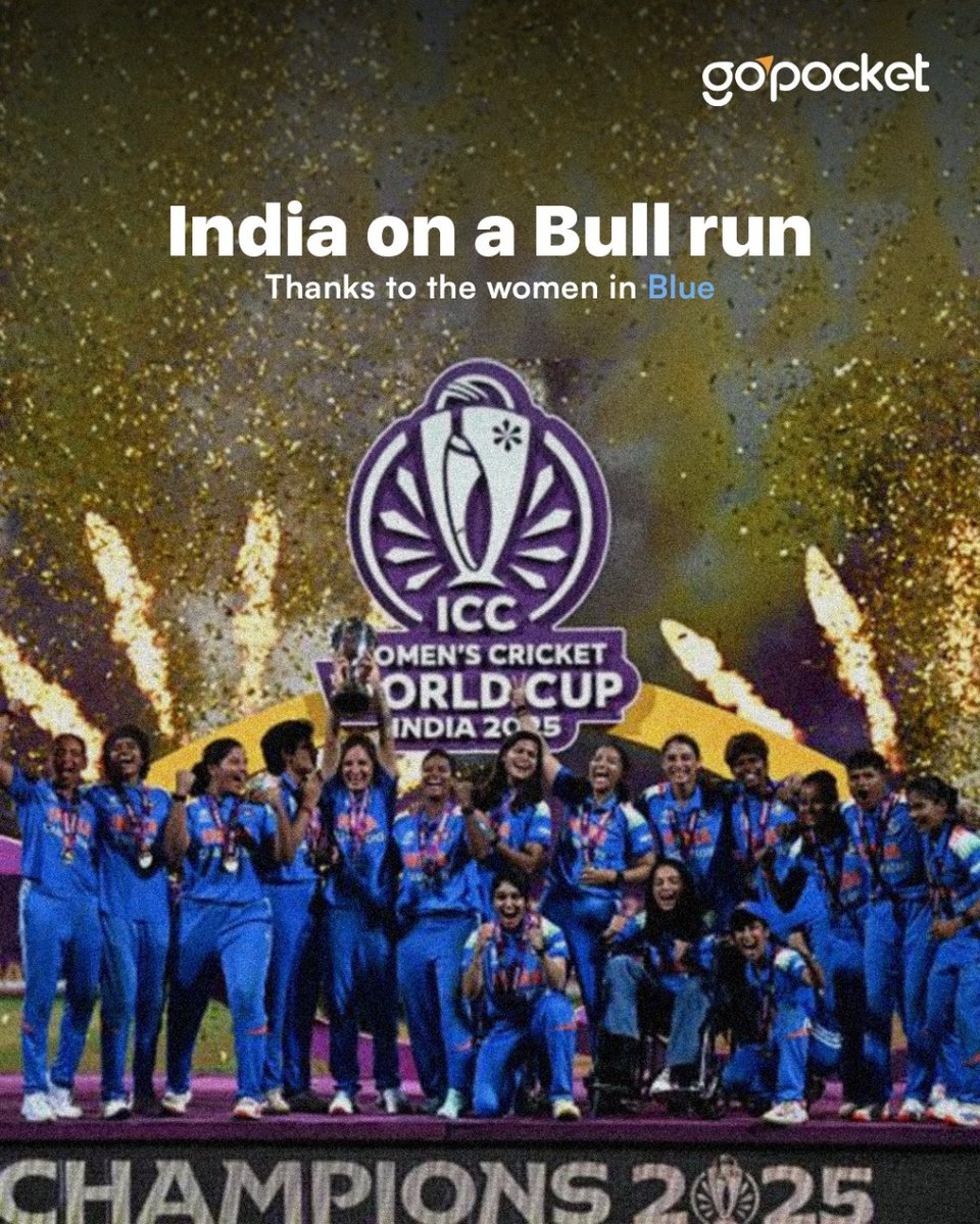 GoPocket_Invest's tweet photo. When our women go bullish, the whole nation rallies. 💙📈

#gopocket #cricket #womensworldcup #India #womenscricket https://t.co/7EQDEPw1KF