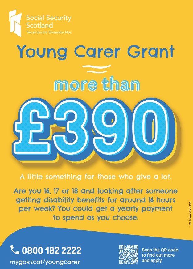 📣 Young carers, do you know you can get a yearly payment of £390.25 if you:

✅are aged 16, 17 or 18
✅care for someone who gets certain disability benefits
✅spend an average of 16 hours per week caring

Find out more at: mygov.scot/youngcarergrant
<a href="/SocSecScot/">Social Security Scotland</a>