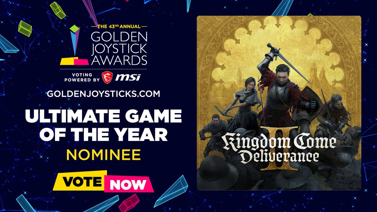 Honour is earned, not given.

#KCD2 has been shortlisted for Ultimate Game of the Year at the Golden Joysticks.
Make your vote count - link below!