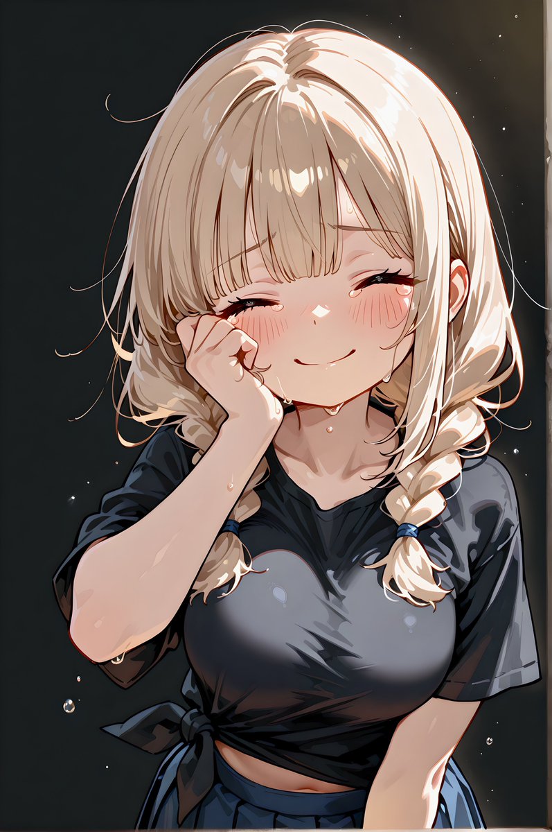 #AI黒Ｔ制服スカート部

楽しい文化祭も終わり。準備も本番もトラブルすら大切な宝物♡

「楽しかったなぁ…ぐすっ。
…えへへ、終わるって思ったらちょっと寂しくなっちゃった…。」