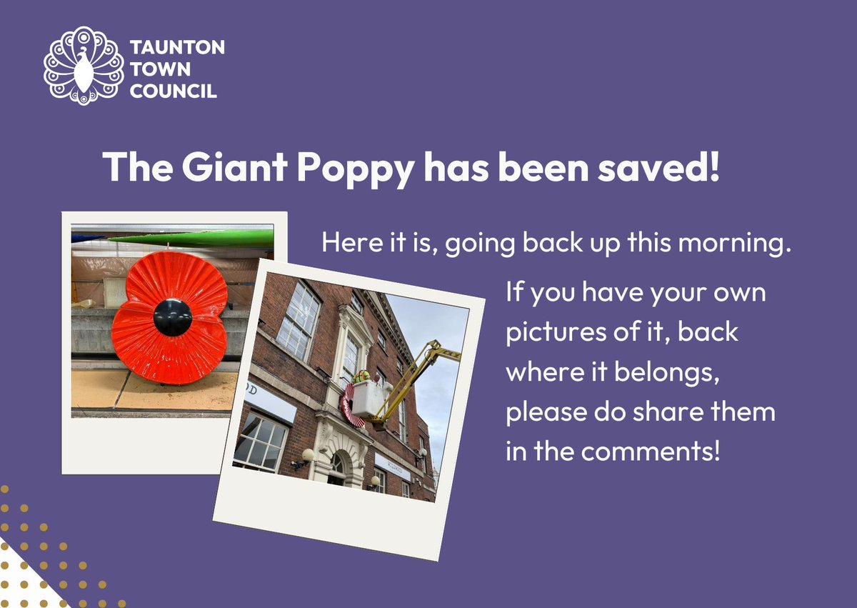 👏🛠️We’re proud to share that Taunton’s Giant Poppy has been restored! Thanks to BAE Maritime Systems &amp; HMS Sultan for bringing it back to life. Read more 👉ow.ly/NERl50XlHeO