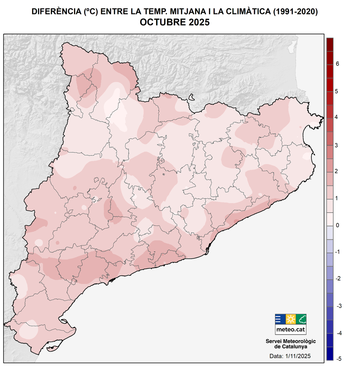 🔥 Octubre ha estat CÀLID i amb POCA PLUJA a bona part de Catalunya, tret del sud, on ha plogut força més de l’habitual. En canvi, al Pirineu i al nord-est, ha estat l’octubre més sec de les darreres dècades.

📰 Ja tens l'avanç del butlletí climàtic 👉 static-m.meteo.cat/wordpressweb/w…