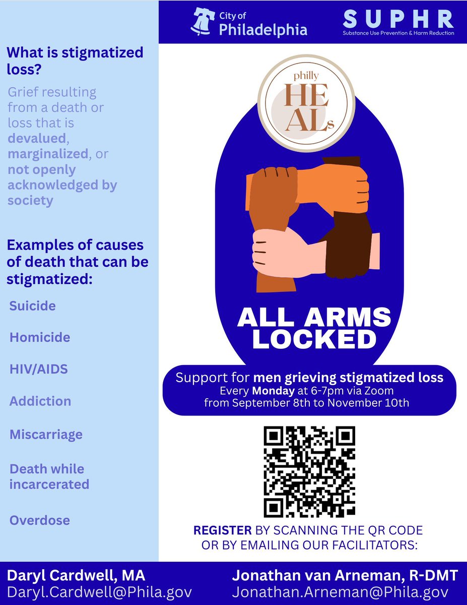 Philly HEALs is hosting a virtual support group for men who are experiencing grief from stigmatized loss. This #virtual grief support group meets tonight at 6 p.m.: healthymindsphilly.org/event/virtual-…