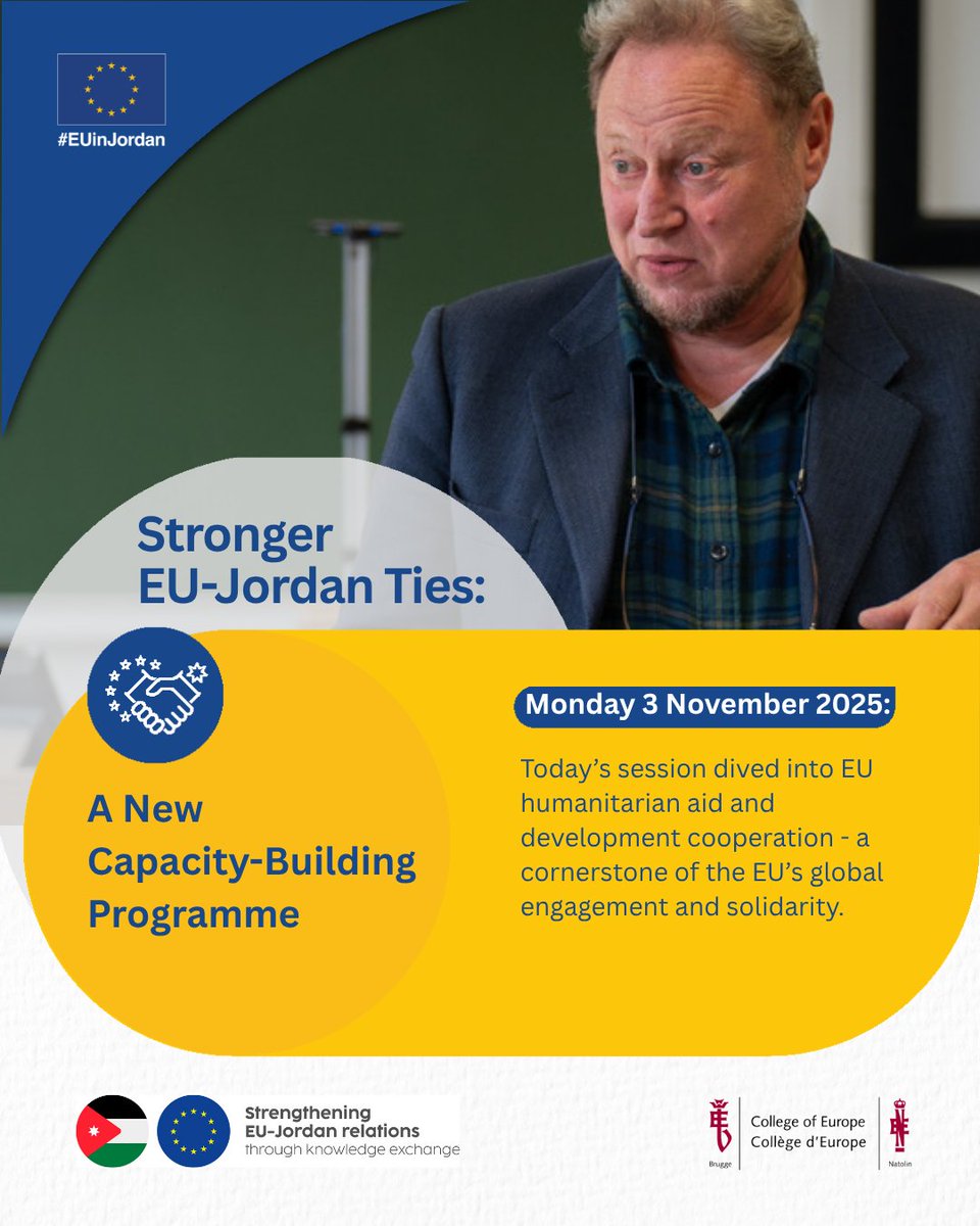 TP_Coleurope's tweet photo. Strengthening EU-Jordan Cooperation 🇪🇺🤝🇯🇴
Today participants explored first-hand insights on
🤝EU principles of humanitarian action
📦Crisis response and resilience building
🌱Sustainable development partnerships
#EUJordan @EUinJordan @collegeofeurope @EU4MENAGulf @MKoehlerEU https://t.co/Xkqg7zq9B6