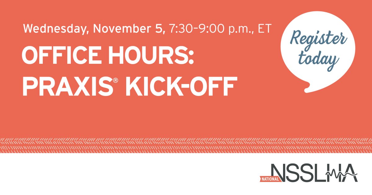 📚 Join us for Office Hours: Praxis® Kick-Off! This FREE virtual event is designed to equip you with essential knowledge and strategies for success.

Register here: on.asha.org/4kxbaZ

#NSSLHA #NSSLHAstrong #SuccessStartsHere #aud2b #slp2b