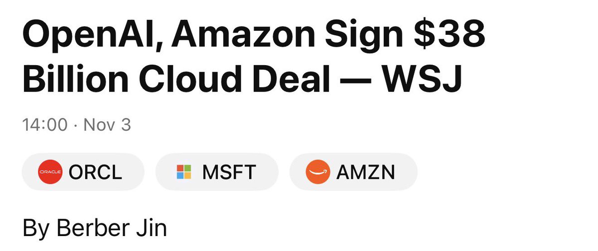 Absolutely monstrous 

$AMZN

OpenAi giving $AMZN this deal just before it becomes its biggest competitor
