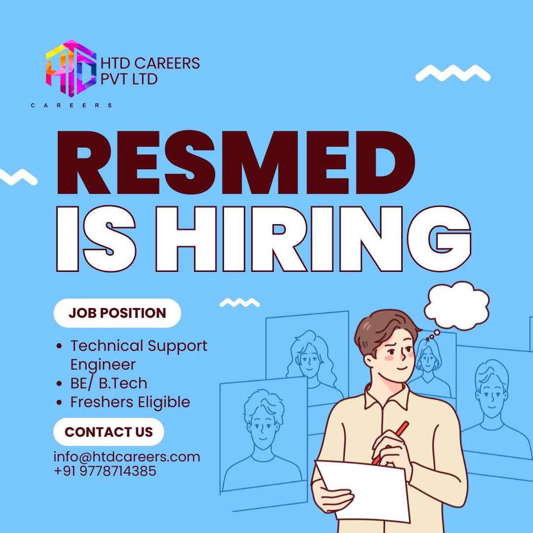 HtdCareers's tweet image. 🚀 Exciting opportunity at ResMed!
📞 +91 9778714385
#ResMed #HTDCareers #TechnicalSupportEngineer #HiringNow #EngineeringJobs #FresherJobs #TechJobs #JobAlert #CareerOpportunity #NowHiring #JobSearch #JobOpening #ITCareers #SupportEngineer