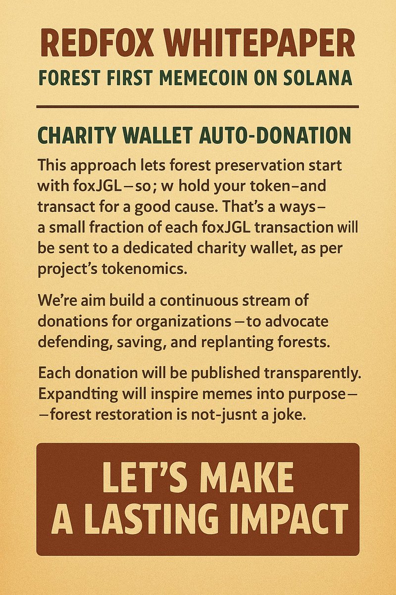 RedFoxOnSol's tweet photo. 📜 The $FOXJGL Whitepaper is here! 🦊🌲

The Red Fox of JGL isn’t just a meme — it’s a movement.
Our mission, vision, and token plan are now live for everyone to read.
Dive into the story. Join the purpose.

#Whitepaper #Web3 #Solana #FOXJGL #MemeCoinWithPurpose https://t.co/y4YMFS4bG1