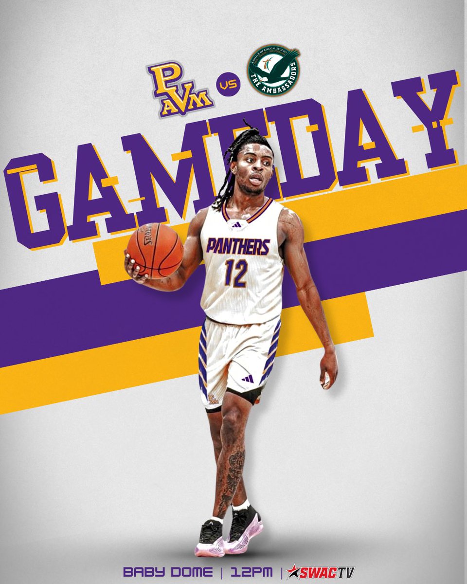 PVAMU_MBB's tweet image. 𝗚𝗔𝗠𝗘𝗗𝗔𝗬!! 
⁣⁣
🆚 College of Biblical Studies 
🏟️ Baby Dome
⏰ 12PM [CT]
📺 SWAC TV
⁣⁣⁣
#PvamuMBB | #PantherPride