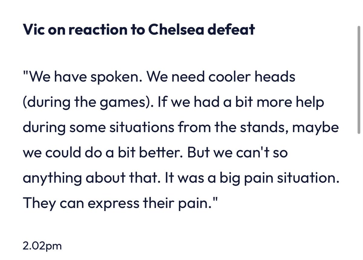 Vicario saying fans didn’t help. Honestly at a loss.