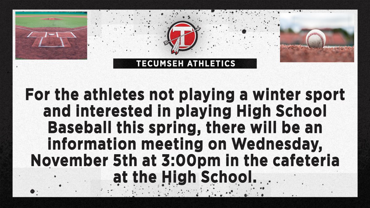 For the athletes not playing a winter sport and interested in playing High School Baseball this spring, there will be an information meeting on Wednesday, November 5th at 3:00pm in the cafeteria at the High School.