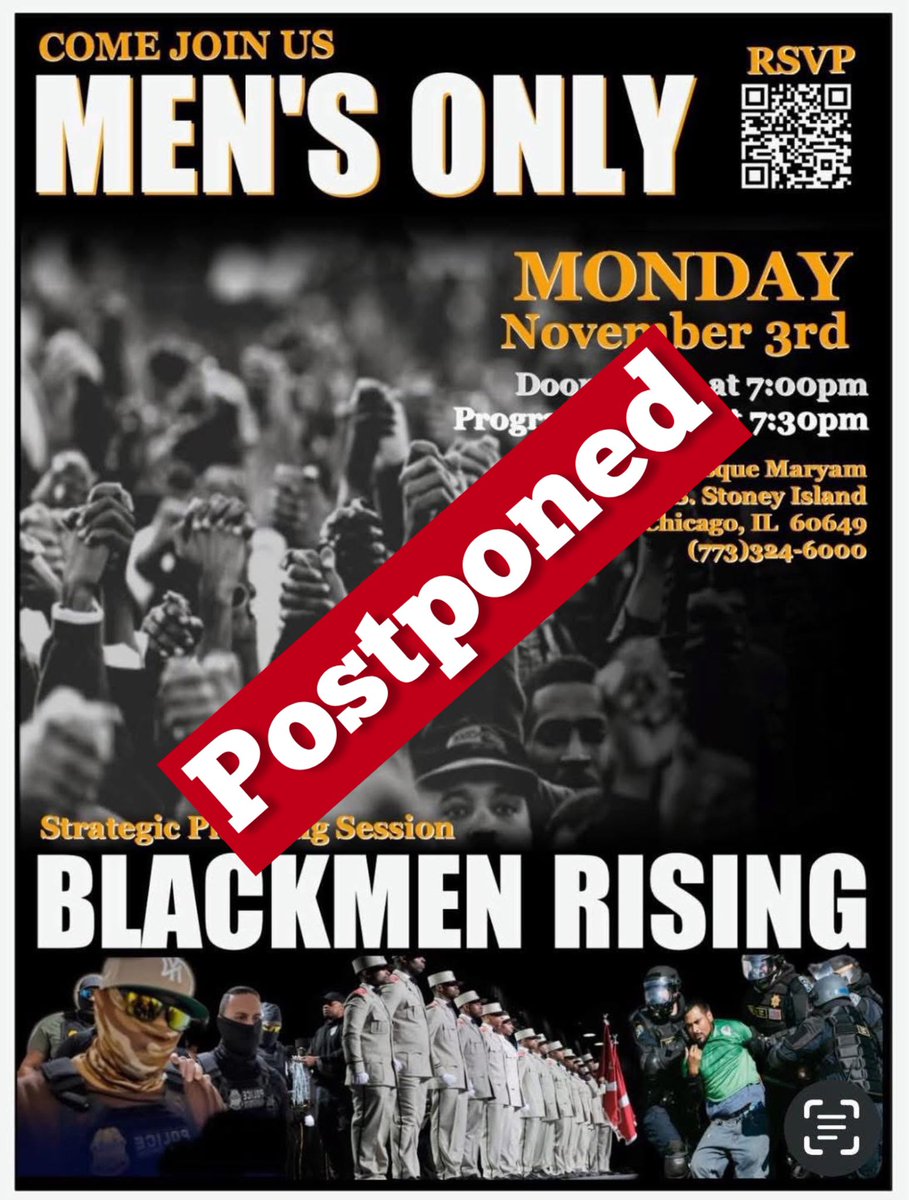 Chicago: It was announced on Sunday that The Honorable Minister <a href="/LouisFarrakhan/">THE HONORABLE MINISTER LOUIS FARRAKHAN</a> requested that tonight’s scheduled Men’s Only Meeting be postponed because he would like to be present!! All Praise is due to Allah!!

More information forthcoming.

#Farrakhan